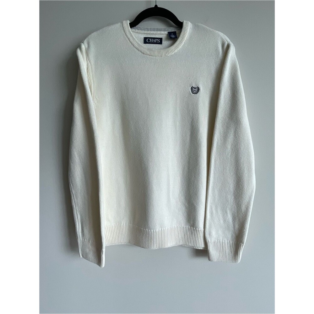Chaps 100% cotton crew neck sweater off white preppy academia varsity M